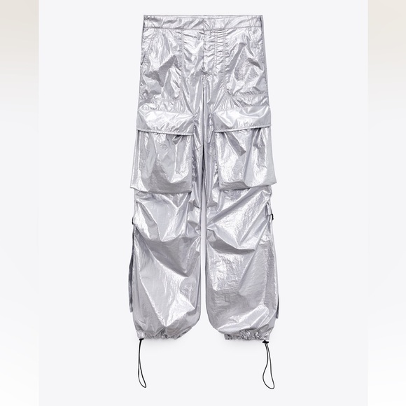ZARA SHINY CARGO PANTS SZ LARGE 2217/105/121/14 - Picture 4 of 5